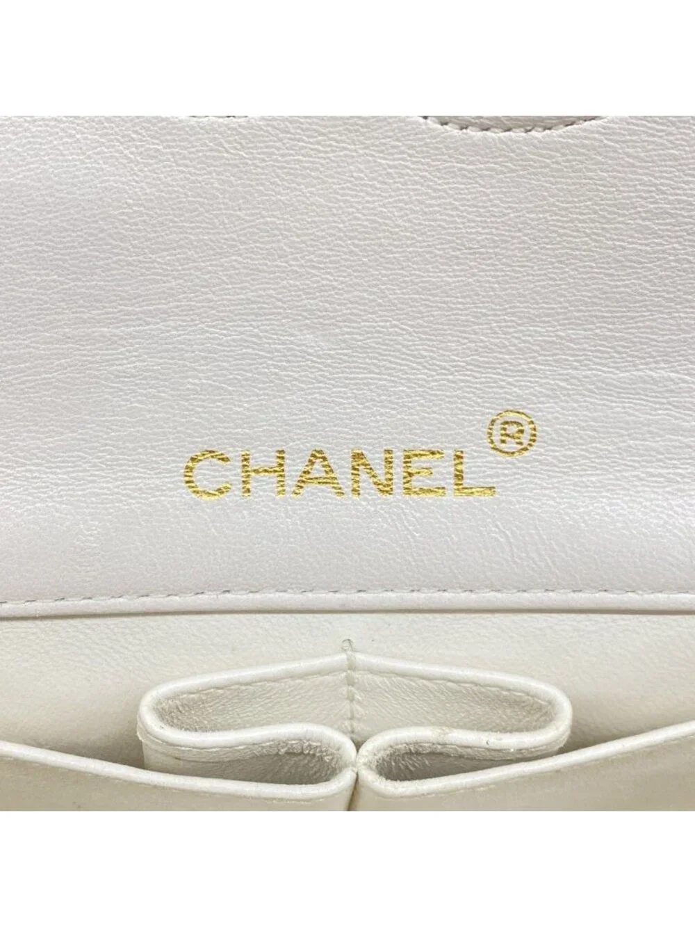 Chanel Shoulder Bag Quilted Lambskin White Gold
